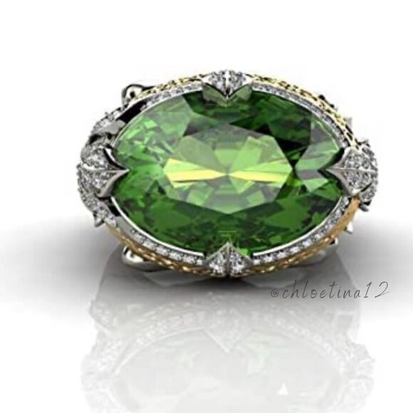 Retro Emerald Crystal Engagement Ring 925 Sterling Silver - Picture 2 of 10